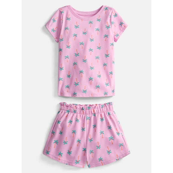 Wonder Nation Toddler Girls Printed Tee and Shorts,2-Piece Outfit Set, Sizes 18M–5T