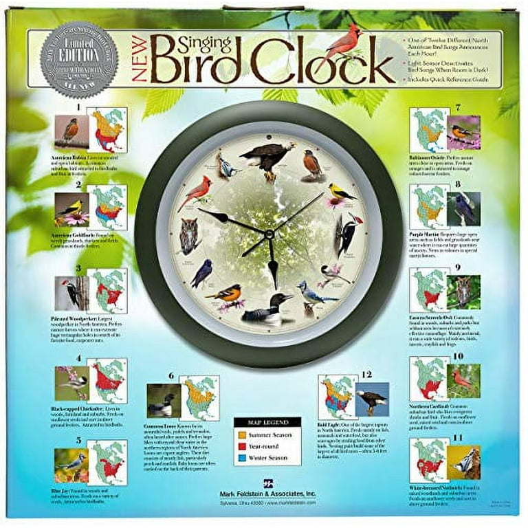  Mark Feldstein & Associates Audubon Singing Bird Wall Clock, 13  Inch : Home & Kitchen