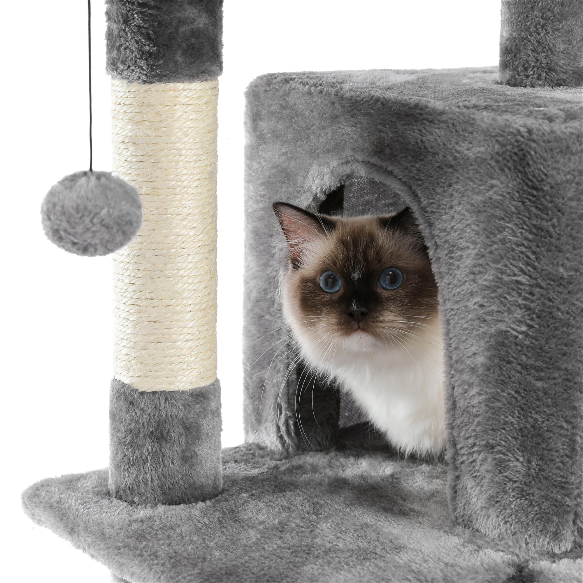 Kadyn 60" Cat Tree Tower for Indoor Cats, Plush Multi-Level Cat Condo with 5 Scratching Posts, 2 Perches, Caves, Hammock, Gray