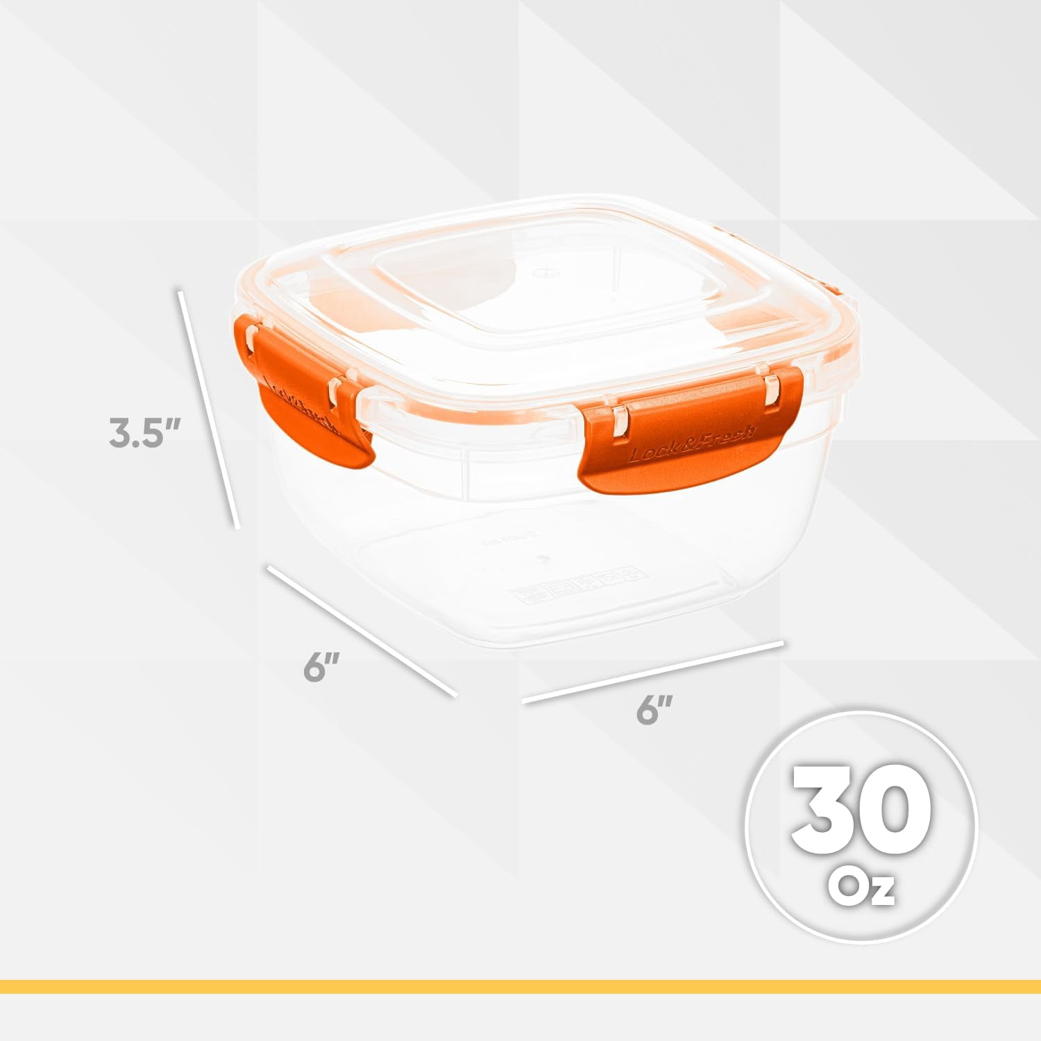 Superio Lock and Fresh Airtight Food Storage Containers with Lids for Kitchen Pantry Organization , BPA Free, Lunch, and Meal Prep Plastic Containers, 30 oz. Square Sealed Container, Orange, 6 pack
