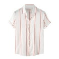 thumbnail image 2 of MRULIC mens shirts Shirt Sleeve Short Daily Button Shirt Casual Collar Stripe Men's Turn-Down Men Shirts Men Shirts White + M, 2 of 8