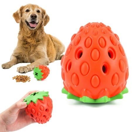 Deago Strawberry Dog Chew Toy for Aggressive Chewers Rubber Treat Dispensing Dog Toys for Small Medium Large Dogs