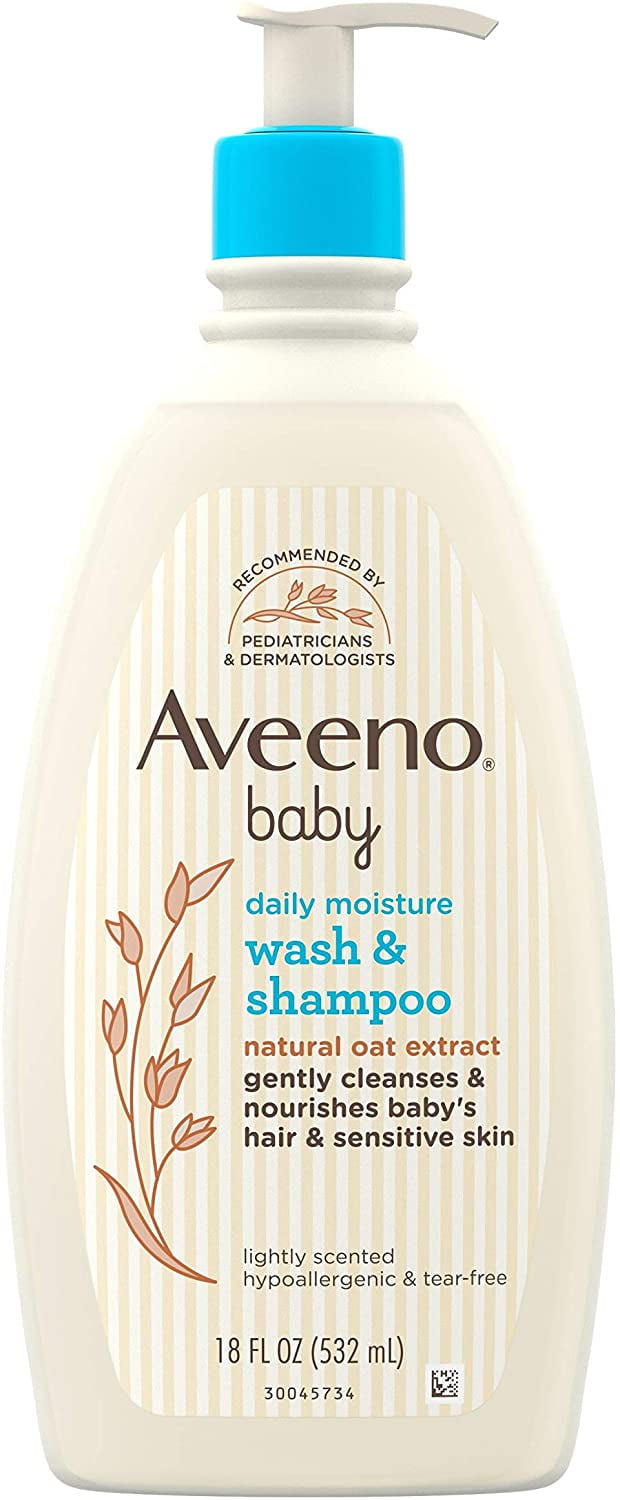 Aveeno Baby Daily Moisture Gentle Bath Wash & Shampoo with Natural Oat Extract, 18 fl. oz, Package may vary