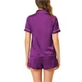 thumbnail image 3 of INSPIRE CHIC Women's Pajama Sets Short Sleeve Button Down Top with Shorts Lounge Sets S Purple, 3 of 5