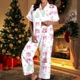 thumbnail image 2 of Weebloom Womens Christmas Loungewear Satin Short Sleeve Button Down Tops With Pants Soft Cozy Nights And Relaxation Homewear Pajamas Pink S, 2 of 6