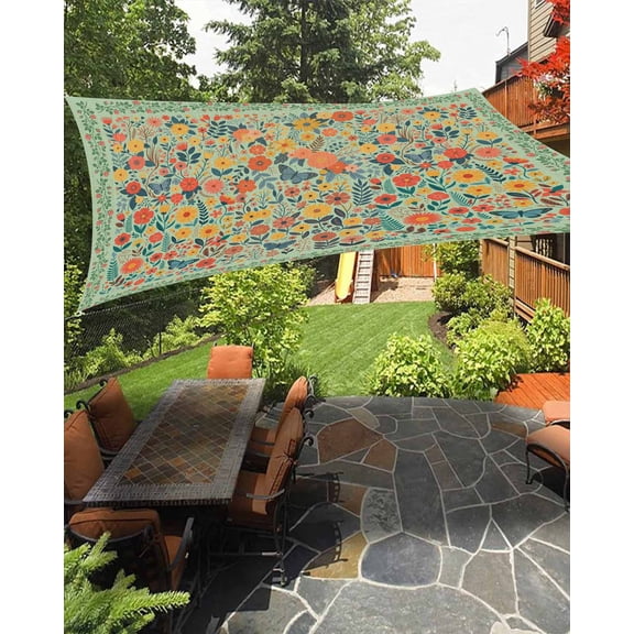 Sun Shade Sail 8'x10' Spring Daisy Rectangle Sun Shade Sails Canopy Waterproof Vintage Sage Green Wildflowers Butterfly Outdoor Sunshades Sand UV Block Cover Shades Cloth for Patio Backyard Deck