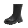 thumbnail image 2 of BLTIBY Girls Riding Boots Mid Calf Combat Boot Fashion Waterproof Faux Leather Back Zipper Booties for Little Kid Big Kid Black 5.5-6 Years, 2 of 9
