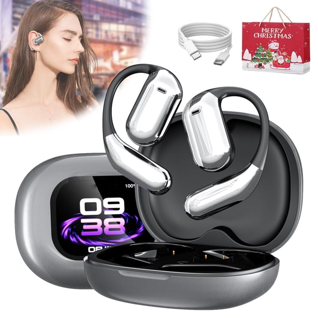Circularcite Earbuds, Circularcite Bluetooth Earbuds, Circularite Earbuds, Circularite Ear Buds Touch Screen, 2025 New True Powerful Bluetooth 5.4 Open Ear Earbuds, Ipx5 Waterproof (Gray-1 Set)