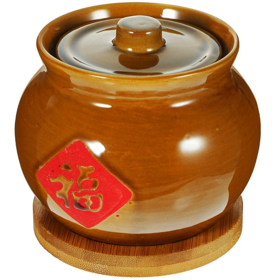 OFFIGAM Small Cooking Pot Ceramic Bowl With Lid Household Users 1 Set 3.8x3.8in