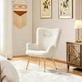thumbnail image 3 of Wubio Accent Chair, Modern Boucle Vanity Chair with High Back and Wood-Tone Metal Legs, Sherpa Chair for Living Room, Home Office, Ivory, 3 of 10