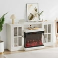 thumbnail image 2 of Furniwell Electric Fireplace TV Stand for TVs up to 65’’, Farmhouse Media Entertainment Center with 3-Sided Glass Fireplace, TV Console with Door Storage Cabinet for Living Room (White), 2 of 7