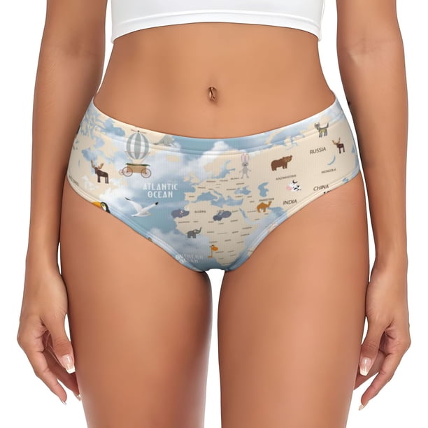 Balery Animals Travel World Map Ropa Interior de Algodón para Mujer con Dibujo – Braguitas Cómodas y Elásticas, Estilo Clásico-X-Small