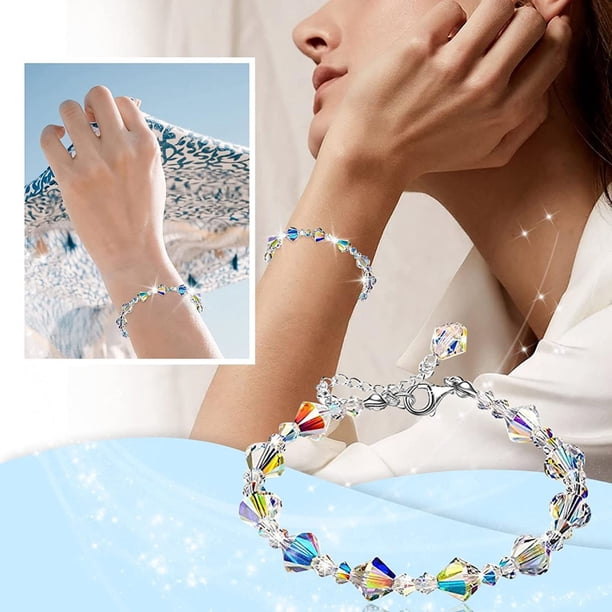 Pulsera para mujer, regalos para mujer 2022, pulsera de cristal con elementos de auroras boreales y romance, joyería para cumpleaños, amantes, mamás y esposas.