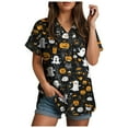 thumbnail image 5 of YDFCWXW Womens Halloween Shirt Button Down Halloween Graphics Print V Neck Short Sleeve Top (Black, L), 5 of 7