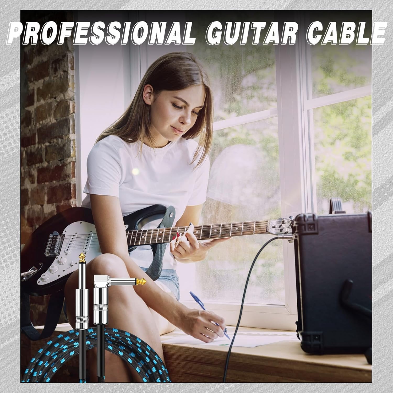 6 Pcs 10ft Guitar Cable 1/4 Inch Instrument Cable Set, Right Angle Audio Cord for Electric Guitar Bass Keyboard Amplifier, Copper Core Noise Resistant Guitar Patch Cable for Stage Studio Recording