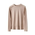 thumbnail image 2 of Women'S Long Sleeve Shirts Thermal Shirts For Women Ladies' Color Fleece Thermal Long-sleeved Round-neck Undershirt Top,Khaki,L, 2 of 9