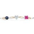 thumbnail image 2 of Gem Stone King 925 Silver and 10K Yellow Gold Blue Mystic Topaz Moissanite Pink Mystic Topaz and Lab Grown Diamond Tennis Bracelet for Women By Keren Hanan (2.10 cttw, Adjustable up To 9 inch), 2 of 4