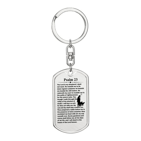 Psalm 23 English Bible  Keychain Stainless Steel or 18k Gold Dog Tag