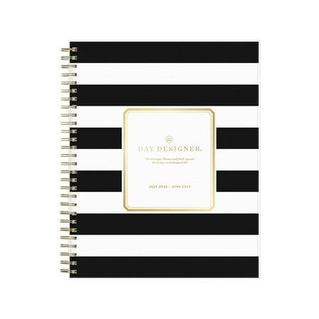 2022-2023 Blue Sky Day Designer Rugby Stripe Black 8  x 10  Academic Daily & Monthly Planner White