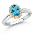 thumbnail image 2 of Gem Stone King 10K White and Yellow Gold American Blue Mystic Topaz and White Lab Grown Diamond Halo Engagement Ring for Women (1.13 Cttw, Gemstone, Oval 7X5MM), 2 of 4