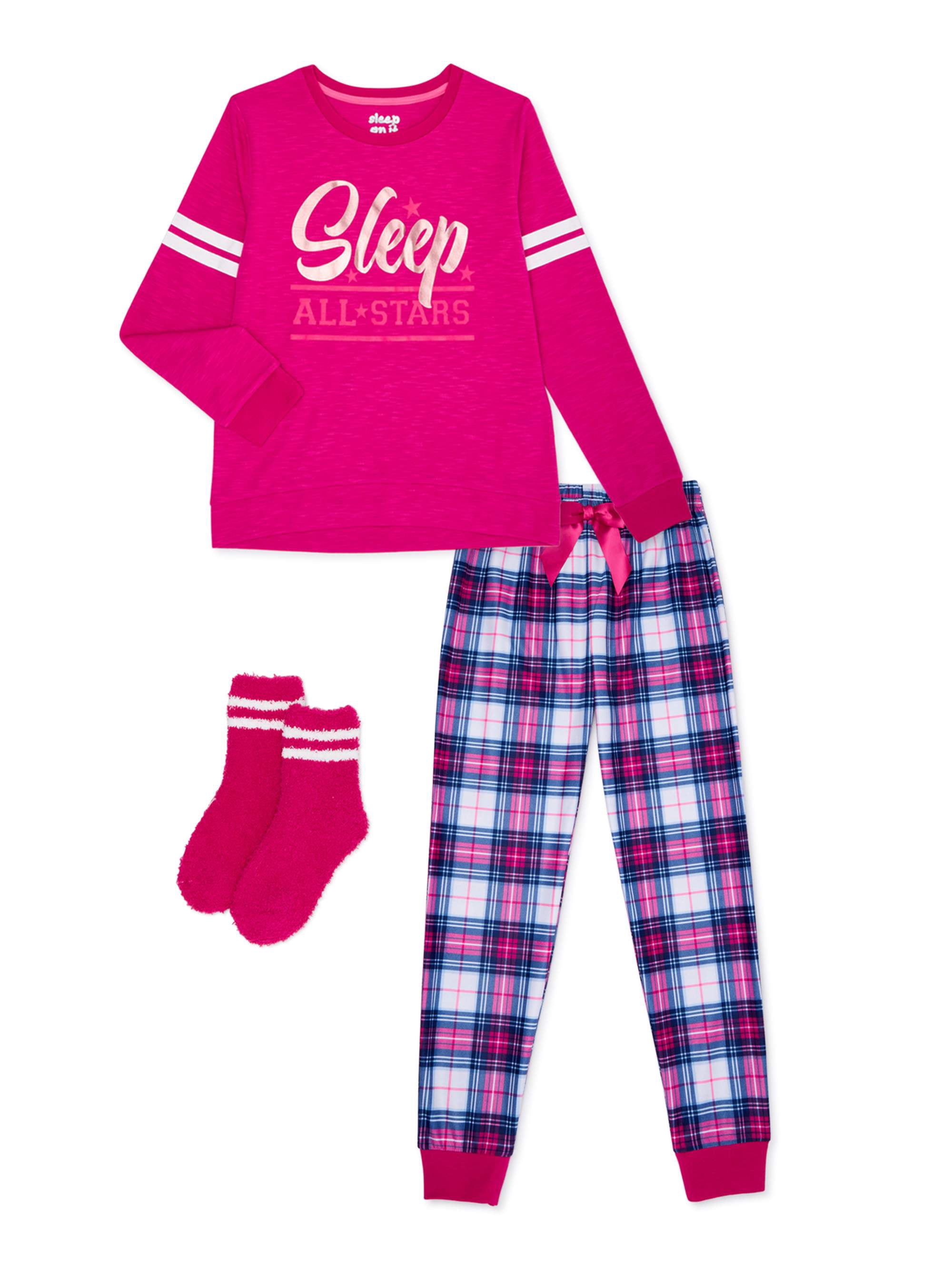 Sleep On It Girls 2-Piece Pajama Set with Socks Sizes 7-16 - Walmart.com
