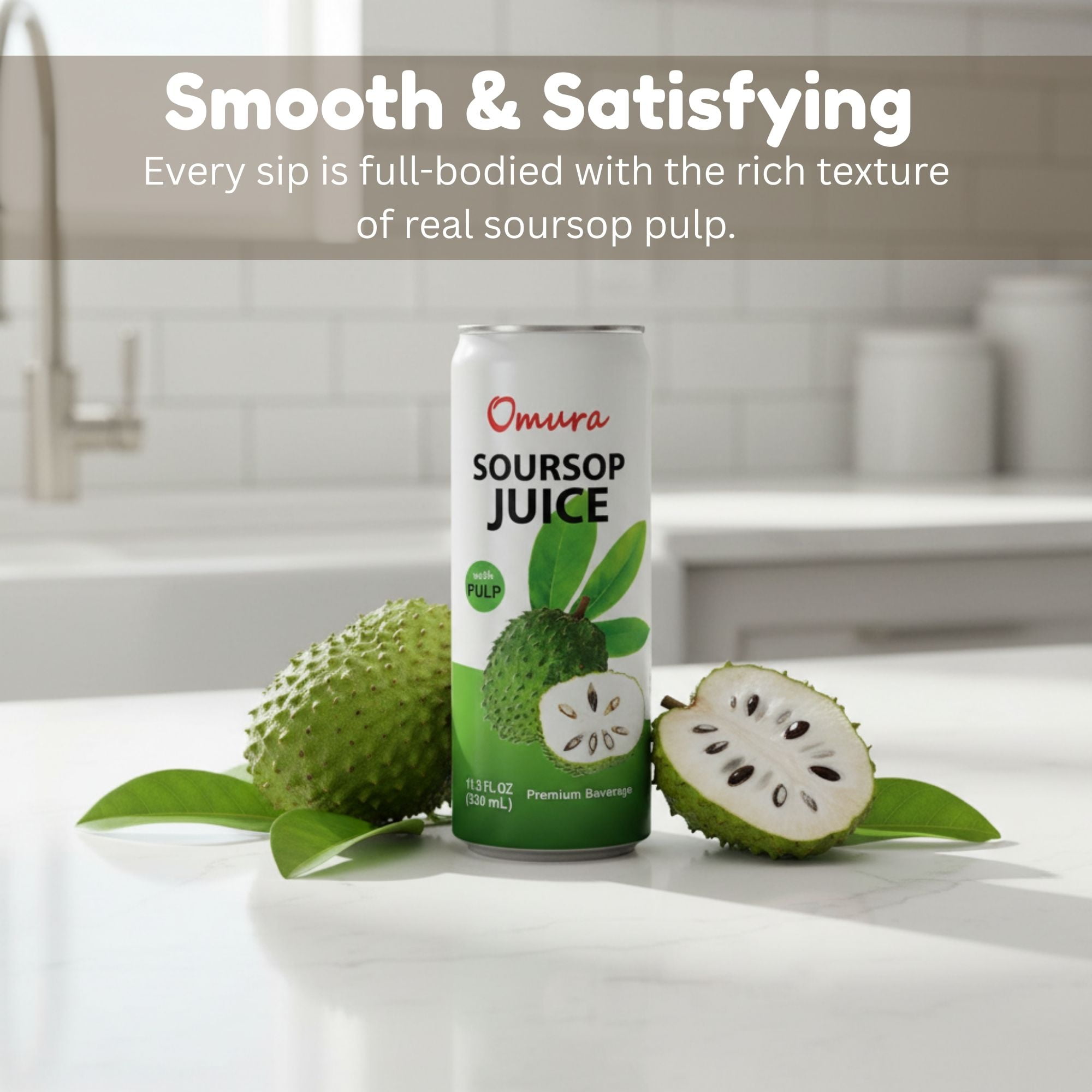 Omura Soursop Graviola Guanabana Juice with Pulp - Tropical Delight in an 11 Fl. Oz Can
