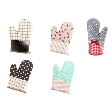 

harmtty 1Pc Rustic Style High Temperature Resistant Heat Insulated Glove Hanging Hole Print Patchwork Heatproof Anti-scalding Glove Kitchen Tool Pink