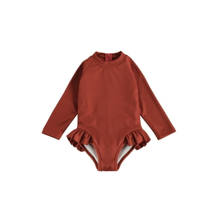 

Infant Toddler Girls One Piece Swimsuit Long Sleeve Ribbed Swimwear