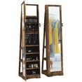 thumbnail image 1 of Swivel Jewelry Armoire, Lockable Mirror Jewelry Cabinet with Built-In Small Mirror, Rustic Brown, 1 of 6