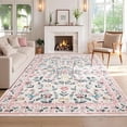 thumbnail image 3 of Garvee 6'x9' Living Room Rug Floral Print Area Rug, Washable Vintage Rug Low Pile Farmhouse Carpet Stain Resistant Indoor Rugs for Dining Room Bedroom Nursery, Pink, 3 of 9