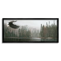 Stupell Industries Eagle Soaring Over Lake Nature Photography Black Framed Art Print Wall Art, 30 x 13
