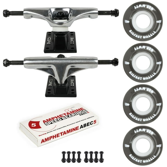 Skateboard Package 5.25 (8.25") Silver Trucks 55mm 83A Black Cruiser Wheels Abec 5