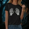 thumbnail image 5 of YDFCWXW Ladies Halloween Chest Skeleton Hand Print Crew Neck Short Sleeved T Shirt Top Women Active Shirts Black, M, 5 of 7