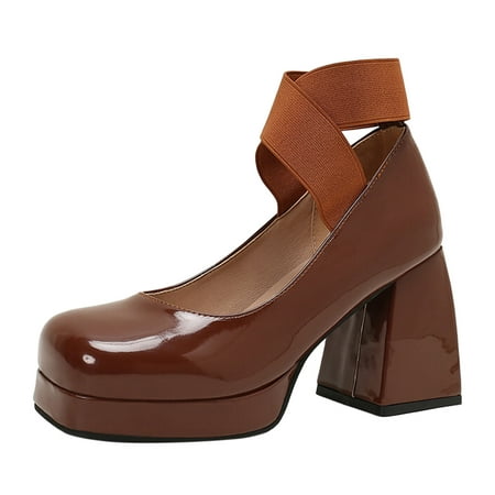 

ZAROYEAX Ladies Casual Single Shoes Heeled Elasticated Square Head High Heels Sandals Heeled Shoes