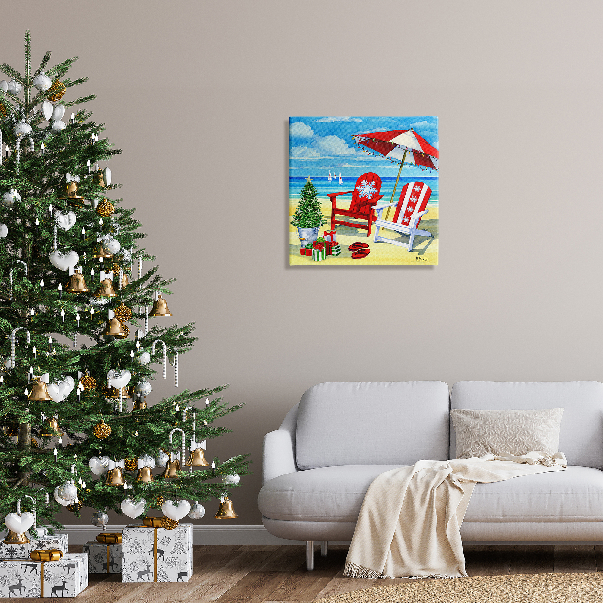 Stupell Industries Coastal Christmas Scene Holiday Painting Gallery Wrapped Canvas Print Wall Art, 24 x 24
