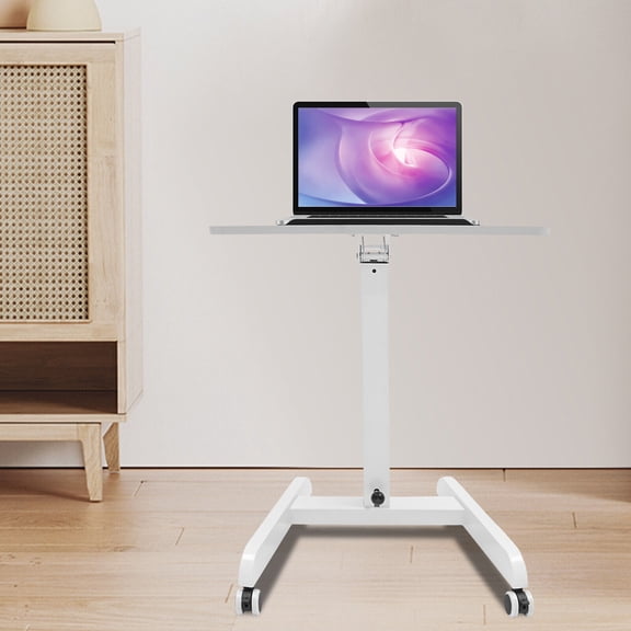 Modern White Mobile Standing Desk, Standing Desk with Tilting Top, Lectern Portable with Wheels 20.5*23.6*44.2in