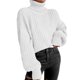thumbnail image 2 of Suéter de punto Cuello alto Hombro caído Jersey de manga larga Suéter casual para mujer Blanco M, 2 of 5