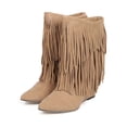 thumbnail image 5 of New Women Liliana Tesla-1 Suede Fringe Pointy Toe Calf High Wedge Boot Size, 5 of 5