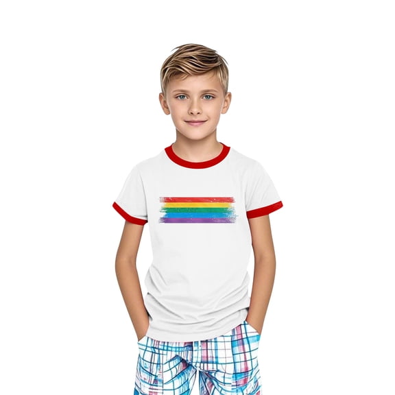 Eltusu Boys Short Sleeve Tops, Pullover Comfort Crew Neck Summer Kids T-shirts Red Size 11-12 T