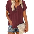 thumbnail image 4 of Mialoley Women?s Solid Color Hollow Loose Short Sleeve Pullover T-shirt, 4 of 5