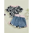 thumbnail image 3 of aturustex Little Girls 2pcs Casual Shorts Outfit 12M 18M 2T 3T 4T 5T Toddler Baby Short Sleeve T-Shirt Cow Print Shirts Crew Neck Ruffled Tops and Elaaily Clothes Beachwear for Holiday Party, 3 of 6