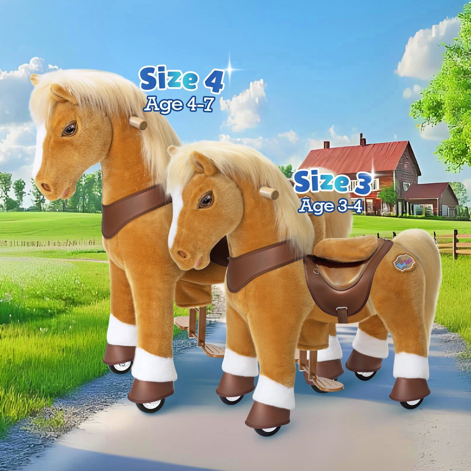 PonyCycle Interactive Horse Ride-On Toy, Touch Sound, Kid-Powered, Ages 4-7, Light Brown, Y471