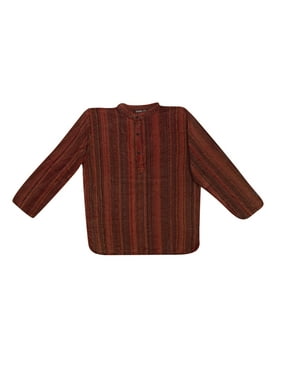 Mogul Men's BOHO YOGA SHIRT Cotton Washed Red Short Kurta Trendy Tunic Stripes Print Button Front Ethnic Wear