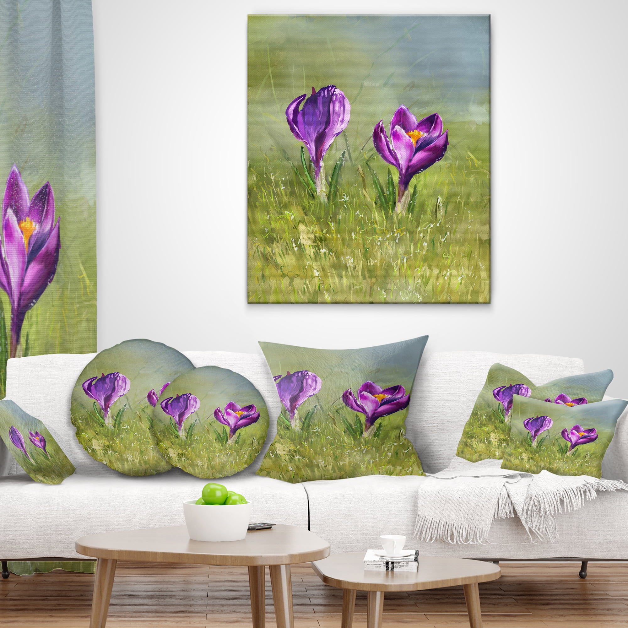 Designart Crocus Couple - Floral Throw Pillow - 16x16