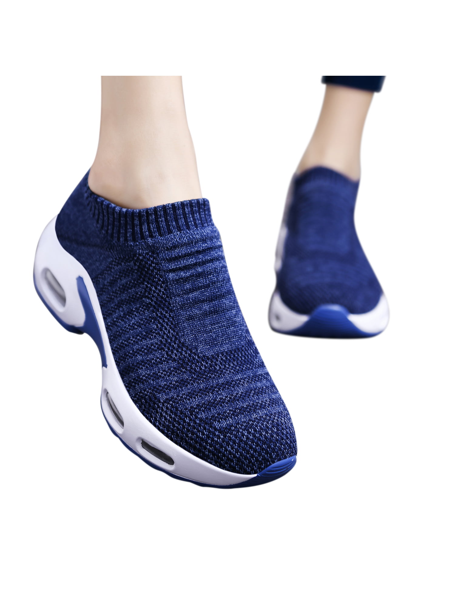 DKMILYAIR Steel Toe Sneakers for Women Air Cushion Slip On Safety Work Shoes Lightweight Sock Sneakers Comfortable Slip Resistant Platform Walking Shoes 