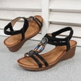 thumbnail image 6 of XFeng Bohemian Wedge Sandals for Women Colorful Rhinestone T-Strap Platform Shoes Anti- Elastic Ankle Strap Summer Daily Fashion Sandals, 6 of 6