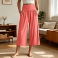 thumbnail image 2 of CAIVO Women Casual Fold Over Waistband Yoga Pants Flowy Gaucho Pants With Pleated Detail Wide Leg Cropped Calf Length Comfort Solid Color Trendy Trousers, 2 of 5