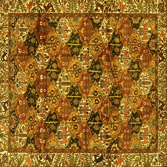 Ahgly Company Indoor Square Persian Yellow Traditional Area Rugs, 7' Square