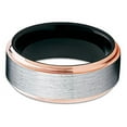 thumbnail image 3 of 8mm Brushed Tungsten Carbide Wedding Band Rose Gold Stepped Edges Black Inlay Ring 6, 3 of 4