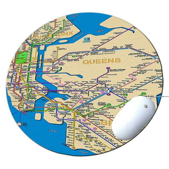 KuzmarK Round Mousepad / Hot Pad / Trivet - Five Burroughs Transit Map